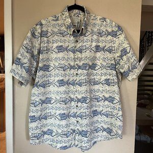 VTG Crossings Mens  Fish Geometric Print Hawaiian Short Sleeve Button Down Shirt